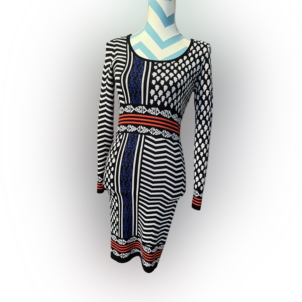 Plenty by Tracy Reese Felicity Tribal Grid Dress Long Sleeve size Small